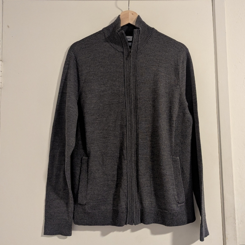Calvin Klein Wool Blend Charcoal Zip-Up Sweater Men's, M